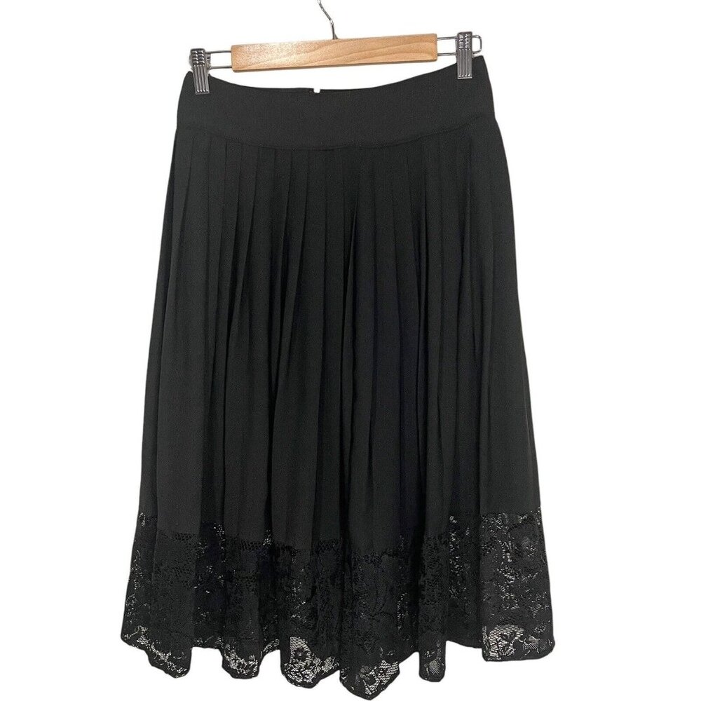 Express Pleated Skirt 4 Black Lined Lace Detail Bottom Midi Side Zip Closure‎